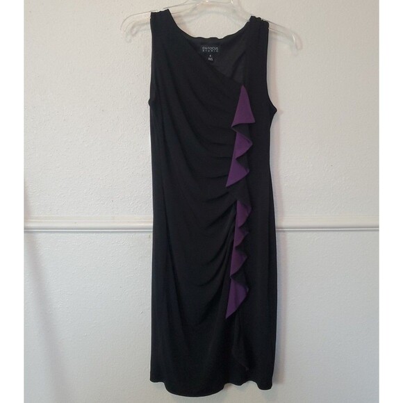 En Focus Dress Womens Size 6 Black Purple Ruffle Accent Stretch Cocktail - Picture 4 of 13